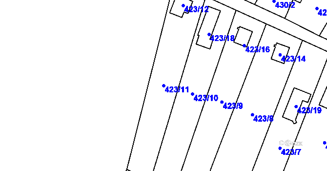 Parcela st. 423/11 v KÚ Pudlov, Katastrální mapa
