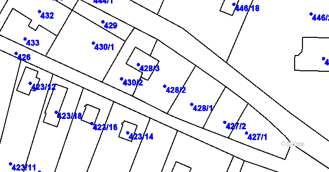 Parcela st. 428/2 v KÚ Pudlov, Katastrální mapa