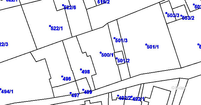 Parcela st. 500/1 v KÚ Pudlov, Katastrální mapa