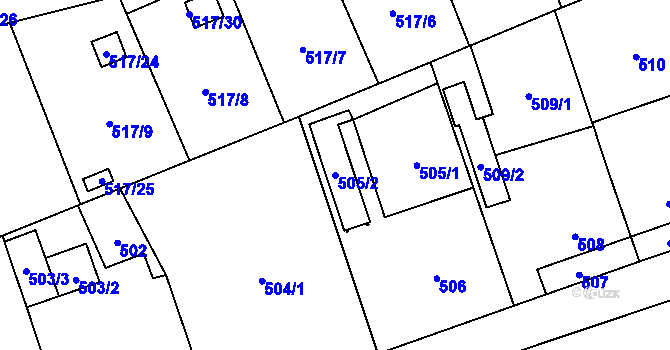 Parcela st. 505/2 v KÚ Pudlov, Katastrální mapa