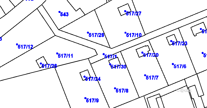 Parcela st. 517/1 v KÚ Pudlov, Katastrální mapa
