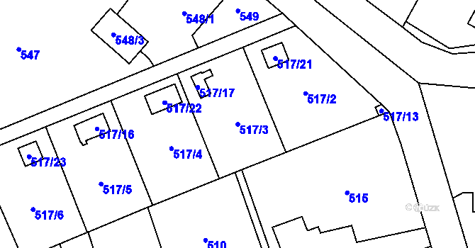 Parcela st. 517/3 v KÚ Pudlov, Katastrální mapa