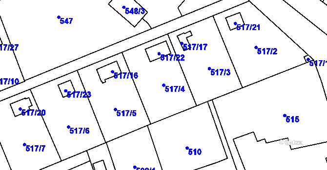 Parcela st. 517/4 v KÚ Pudlov, Katastrální mapa