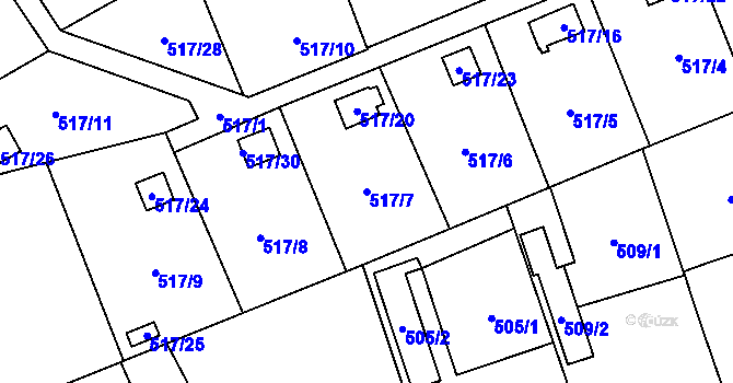 Parcela st. 517/7 v KÚ Pudlov, Katastrální mapa