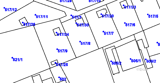 Parcela st. 517/8 v KÚ Pudlov, Katastrální mapa