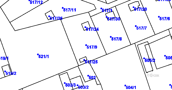 Parcela st. 517/9 v KÚ Pudlov, Katastrální mapa
