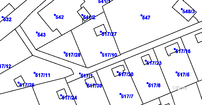 Parcela st. 517/10 v KÚ Pudlov, Katastrální mapa