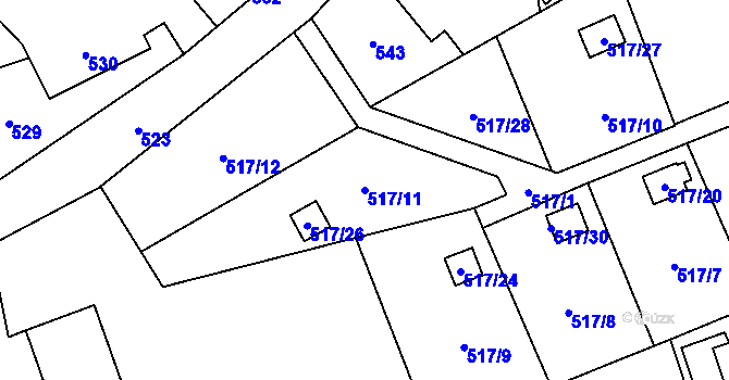 Parcela st. 517/11 v KÚ Pudlov, Katastrální mapa
