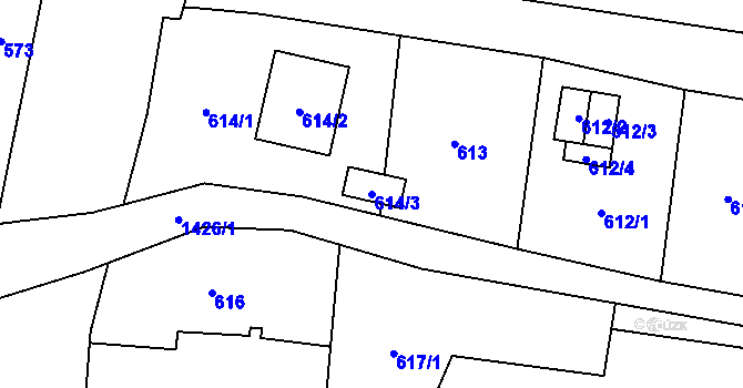 Parcela st. 614/3 v KÚ Pudlov, Katastrální mapa