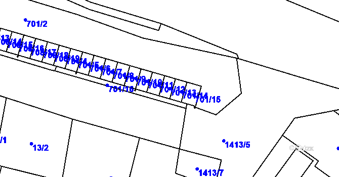 Parcela st. 701/13 v KÚ Pudlov, Katastrální mapa