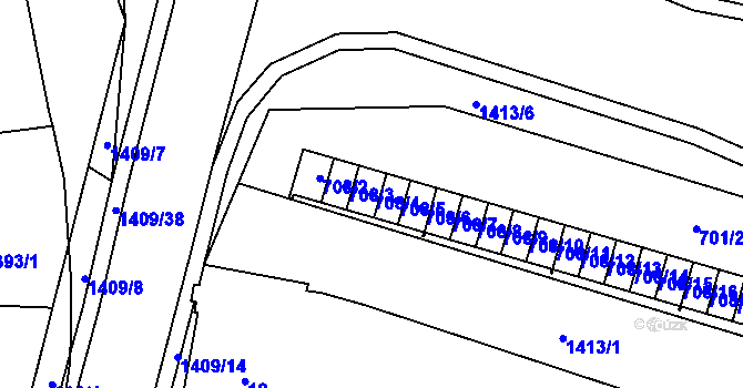 Parcela st. 708/4 v KÚ Pudlov, Katastrální mapa
