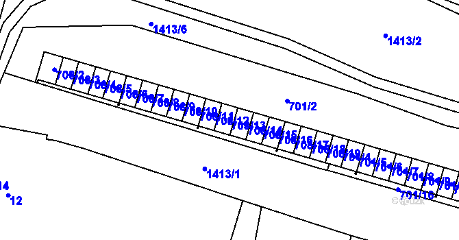 Parcela st. 708/13 v KÚ Pudlov, Katastrální mapa