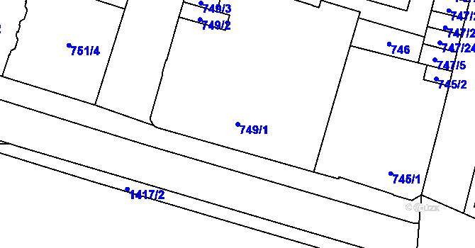 Parcela st. 749/1 v KÚ Pudlov, Katastrální mapa