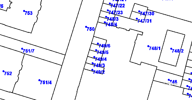 Parcela st. 749/5 v KÚ Pudlov, Katastrální mapa