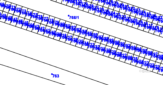 Parcela st. 768/33 v KÚ Pudlov, Katastrální mapa
