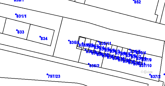 Parcela st. 835/2 v KÚ Pudlov, Katastrální mapa