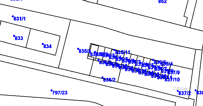 Parcela st. 836/3 v KÚ Pudlov, Katastrální mapa