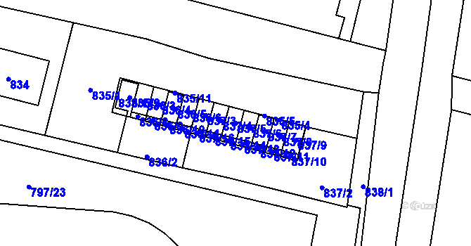 Parcela st. 837/5 v KÚ Pudlov, Katastrální mapa