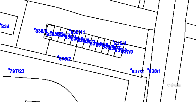 Parcela st. 837/13 v KÚ Pudlov, Katastrální mapa
