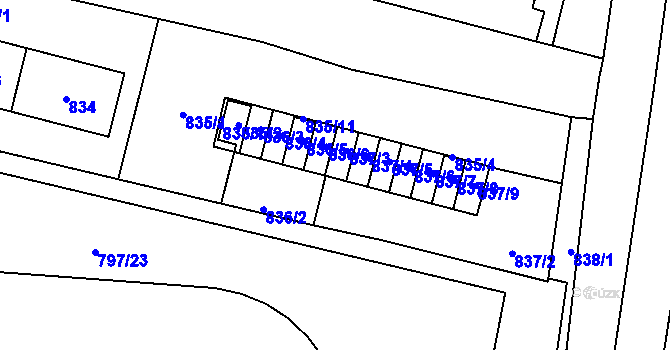 Parcela st. 837/16 v KÚ Pudlov, Katastrální mapa