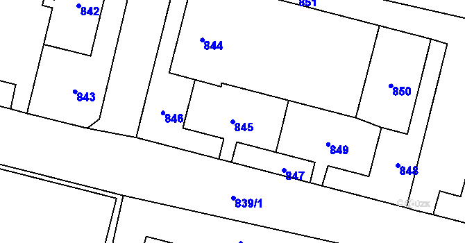 Parcela st. 845 v KÚ Pudlov, Katastrální mapa