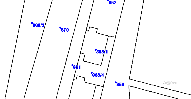 Parcela st. 863/1 v KÚ Pudlov, Katastrální mapa