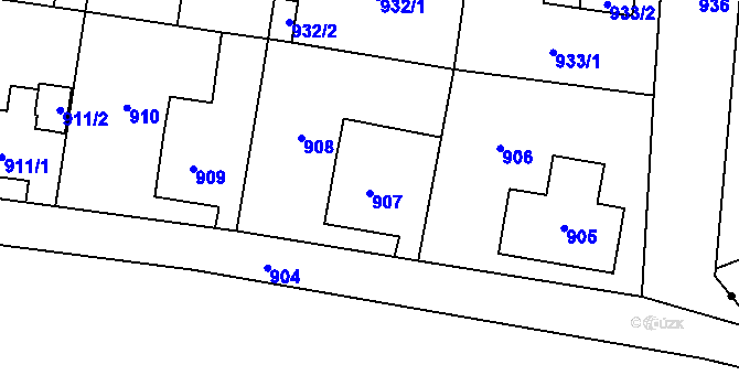 Parcela st. 907 v KÚ Pudlov, Katastrální mapa