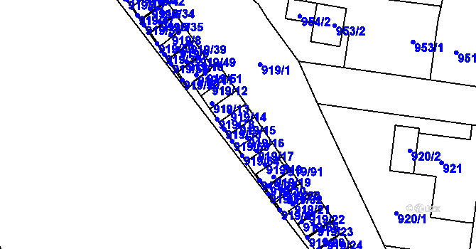 Parcela st. 919/15 v KÚ Pudlov, Katastrální mapa