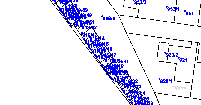 Parcela st. 919/17 v KÚ Pudlov, Katastrální mapa