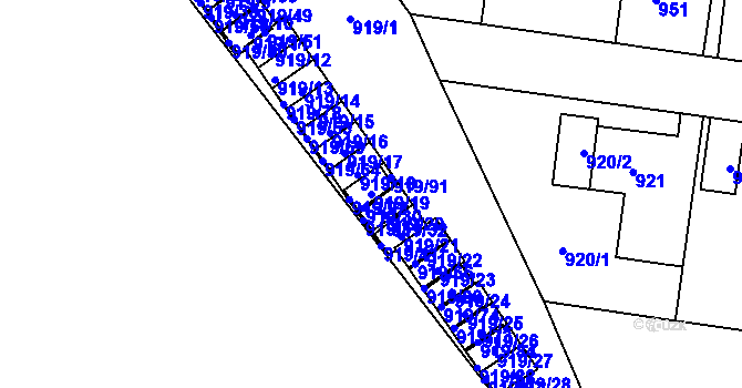 Parcela st. 919/19 v KÚ Pudlov, Katastrální mapa