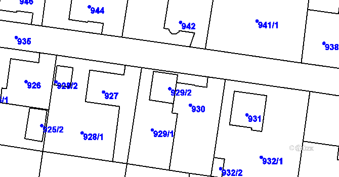 Parcela st. 929/2 v KÚ Pudlov, Katastrální mapa