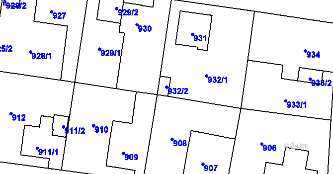 Parcela st. 932/2 v KÚ Pudlov, Katastrální mapa