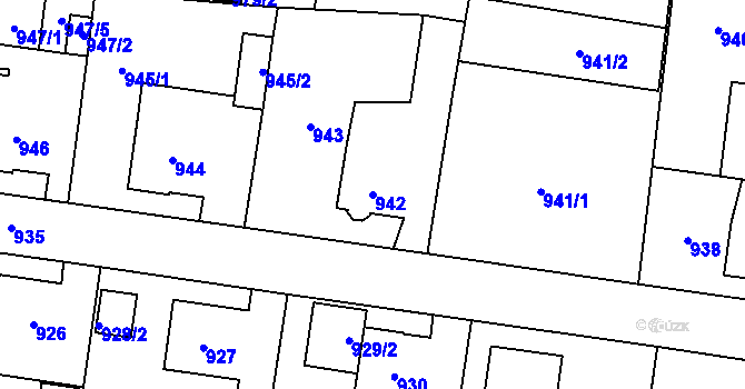 Parcela st. 942 v KÚ Pudlov, Katastrální mapa
