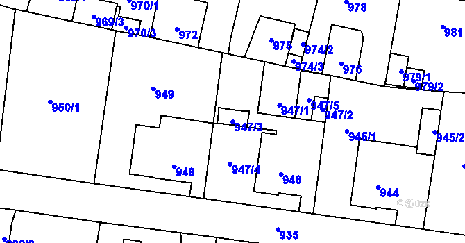 Parcela st. 947/3 v KÚ Pudlov, Katastrální mapa