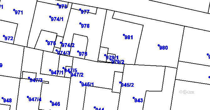 Parcela st. 979/1 v KÚ Pudlov, Katastrální mapa