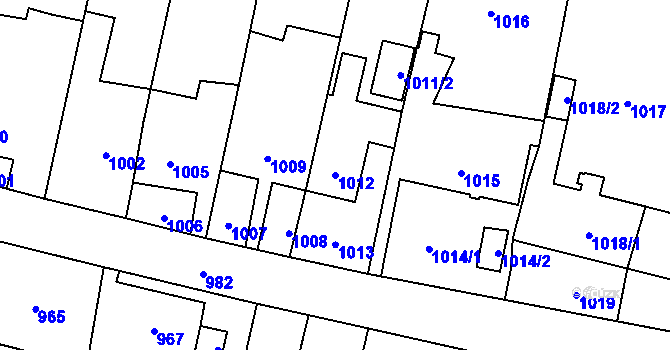 Parcela st. 1012 v KÚ Pudlov, Katastrální mapa