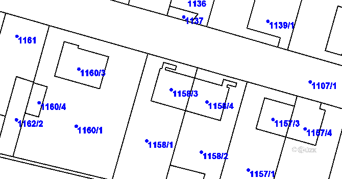 Parcela st. 1158/3 v KÚ Pudlov, Katastrální mapa