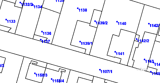 Parcela st. 1139/1 v KÚ Pudlov, Katastrální mapa