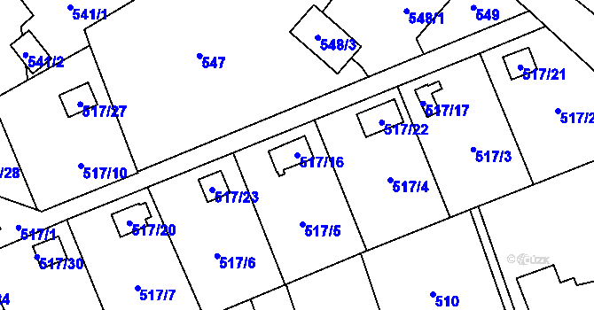 Parcela st. 517/16 v KÚ Pudlov, Katastrální mapa