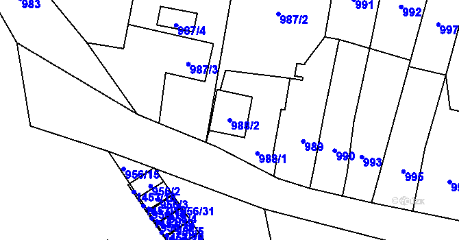 Parcela st. 988/2 v KÚ Pudlov, Katastrální mapa