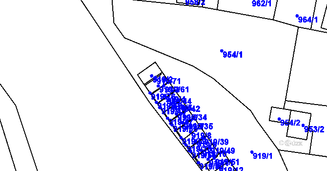 Parcela st. 919/61 v KÚ Pudlov, Katastrální mapa