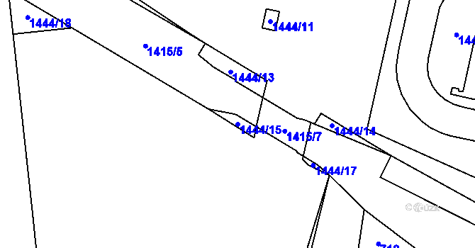 Parcela st. 1444/15 v KÚ Pudlov, Katastrální mapa