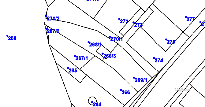 Parcela st. 268/3 v KÚ Pudlov, Katastrální mapa