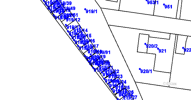Parcela st. 919/91 v KÚ Pudlov, Katastrální mapa