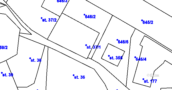 Parcela st. 37/1 v KÚ Puklice, Katastrální mapa