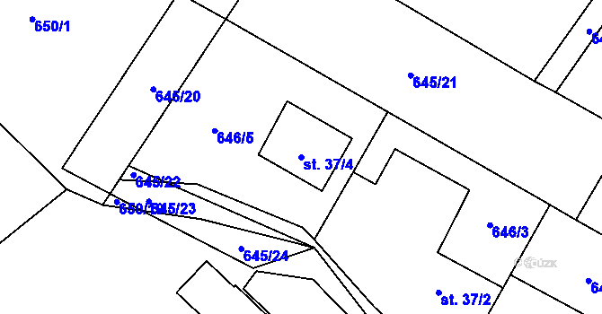 Parcela st. 37/4 v KÚ Puklice, Katastrální mapa