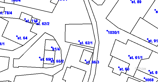 Parcela st. 62/1 v KÚ Puklice, Katastrální mapa
