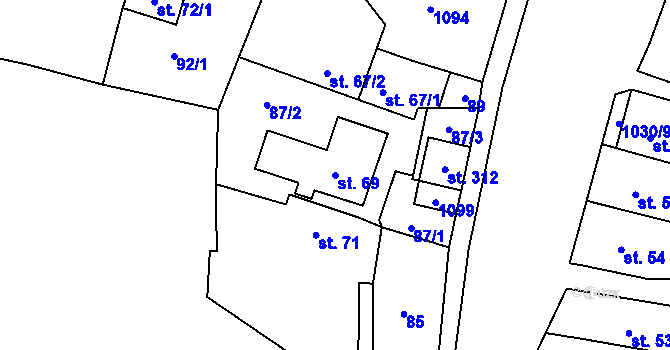 Parcela st. 69 v KÚ Puklice, Katastrální mapa