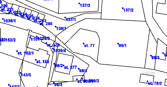 Parcela st. 77 v KÚ Puklice, Katastrální mapa