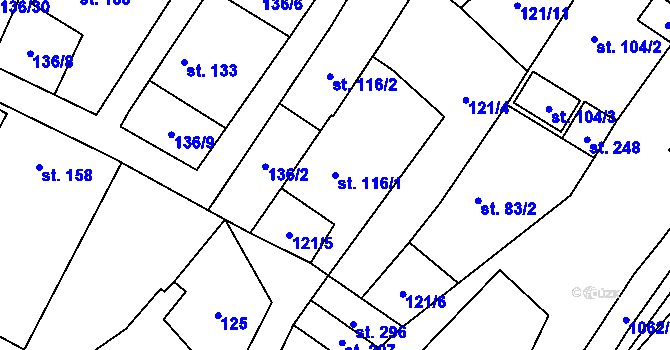 Parcela st. 116/1 v KÚ Puklice, Katastrální mapa